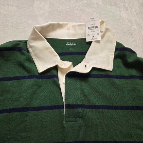 New L J.Crew Factory striped rugby longsleeve polo shirt Championship Green Navy - Picture 4 of 8